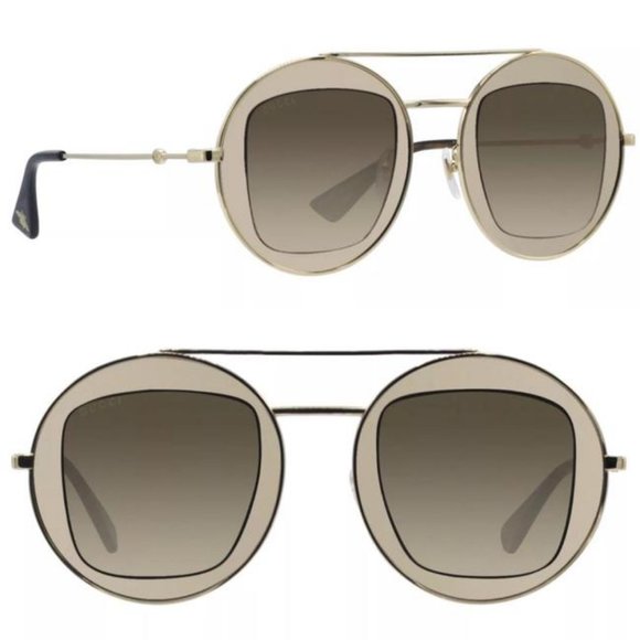 Gucci GOLD ROUND  SUNGLASSES WITH BROWN LENSES - Picture 1 of 10